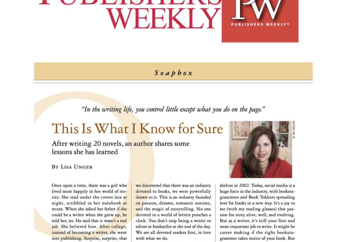 Publishers Weekly Soapbox - Lisa Unger